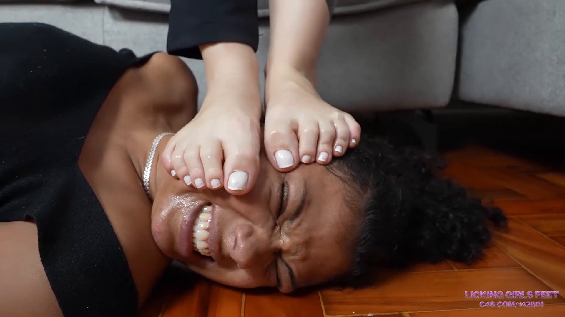 LICKING GIRLS FEET  slave licking mistress feet - NIKA - Youll be my black toy for fun. Starring  00002