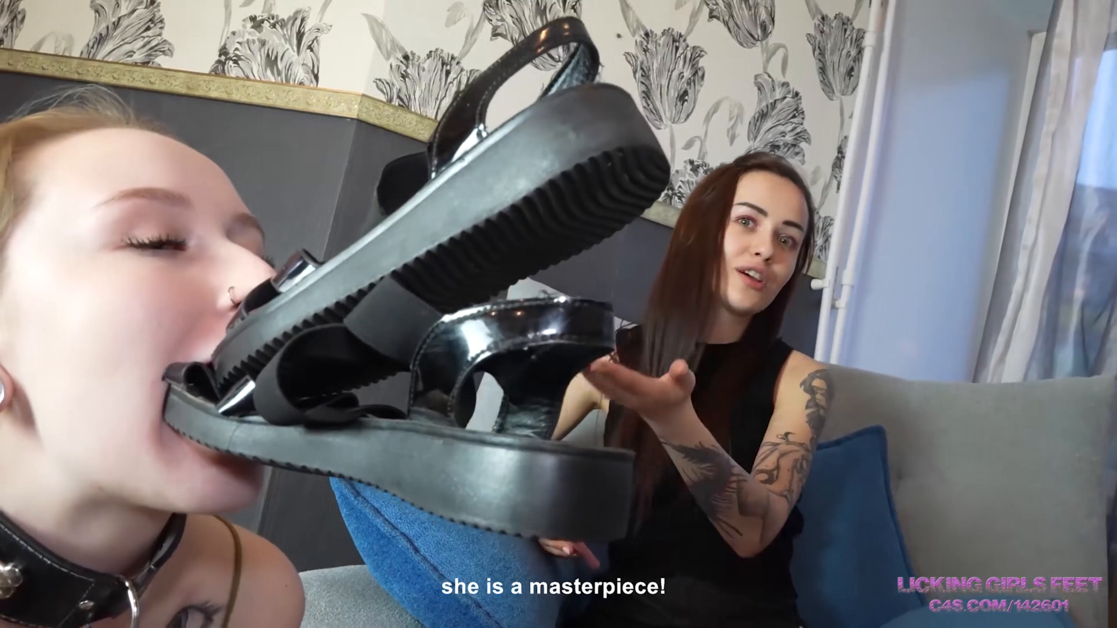 LICKING GIRLS FEET  femdom feet sniffing - Take an example from her and youll have a chance to become my slave. Starring  00001