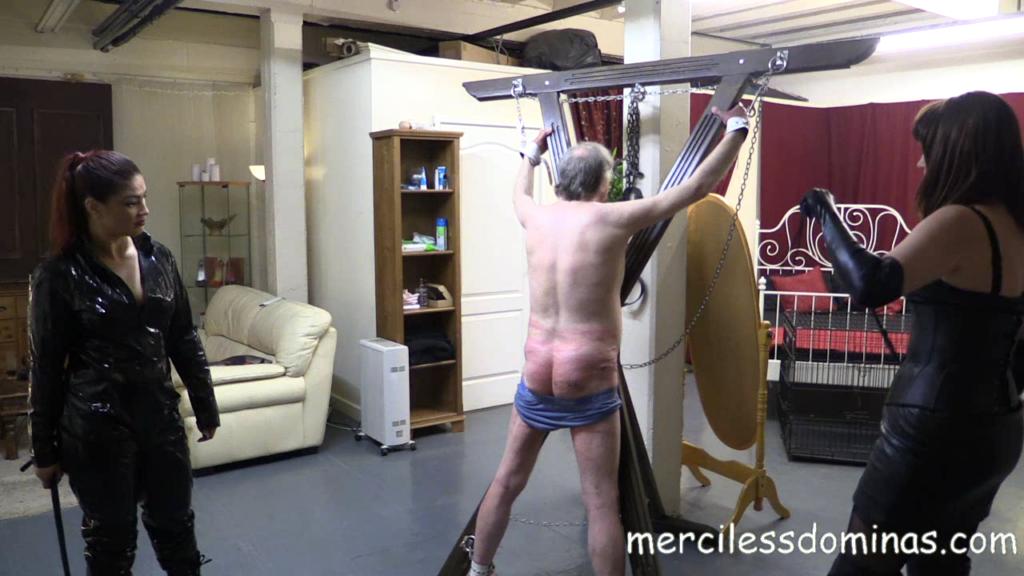 Merciless Dominas - Old Sub Back With His Whips. Starring Mistress M and Mistress Mia 