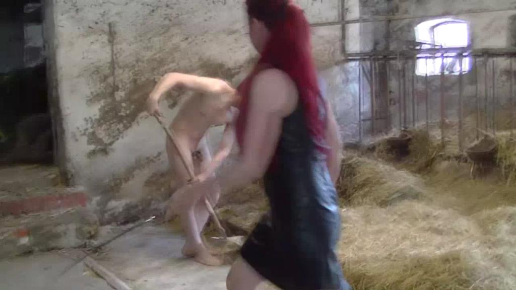 SADISTIC FIGHT GIRLS - Hard work and beats in barn for bond-slave of Lady Lara