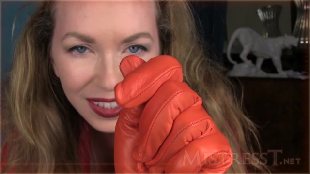 Mistress – T – Fetish Fuckery – Orange Leather Glove Handjob