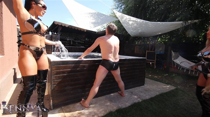 Mistress Kennya and Mistress Saida – A double whipping by the pool