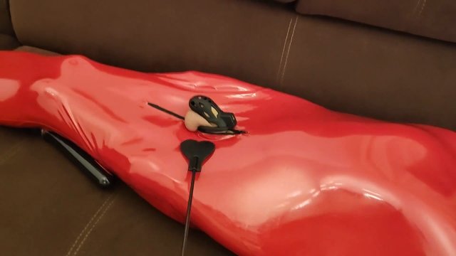 CastFantasyStudio - Chastity teasing and breath play in a rubber bondage sack, foot fetish -  00000