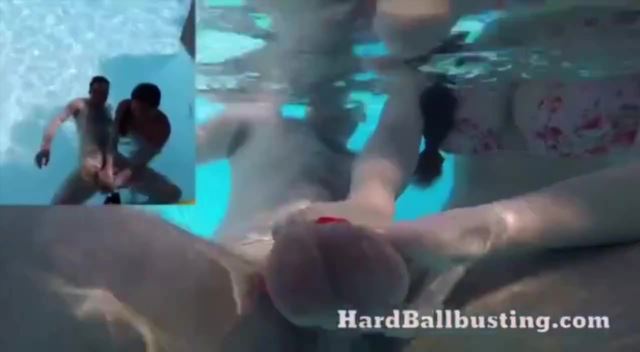 HardBallbusting video femdom ballbusting – Lady Outside Pool Lift him by his Balls Squeezing Underwater