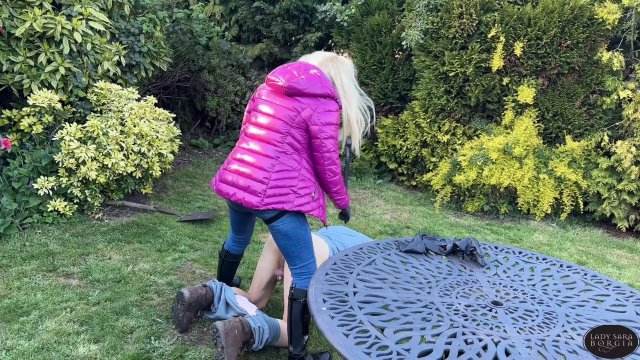 Lady Sara Borgia Femdom Clips - Outdoor Strapon Punishment for Lazy Gardener (4K) -  00000