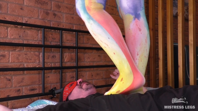 Mistress Legs face trample mistress - Mistress in opaque pantyhose trampling and standing on slave face 00002