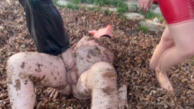  femdom domination humiliation - Slave Rolling In The Leaves While We Humilate Him In Latex Rubber 00002