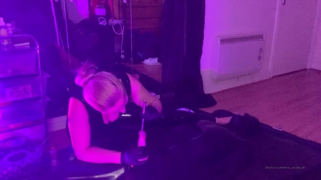 Mistress Sandra mistress humiliates male slave: Vac Bed Latex Catsuit And Sounds Session