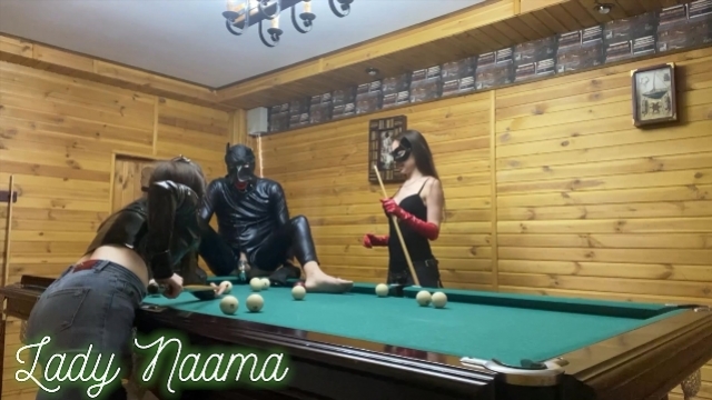 JSinner (2023) tumblr femdom strapon - Dirty and useless doggy used like a clown during a billiards between two lovely Ladies
