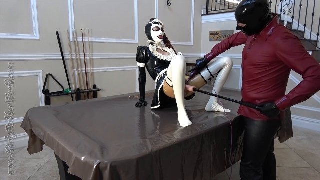 Kinky Rubber World slave femdom humiliation - Dildostick Pool Play With The Latex Frenchmaid