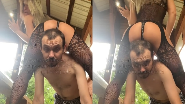 Domina Evgenia humiliation male slave - humiliated slave in the arbor
