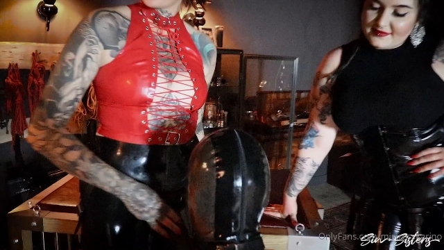 MistressKarino strap on femdom tumblr – Rough deepthroat for rubber cock sucker by me and Melisande Sin